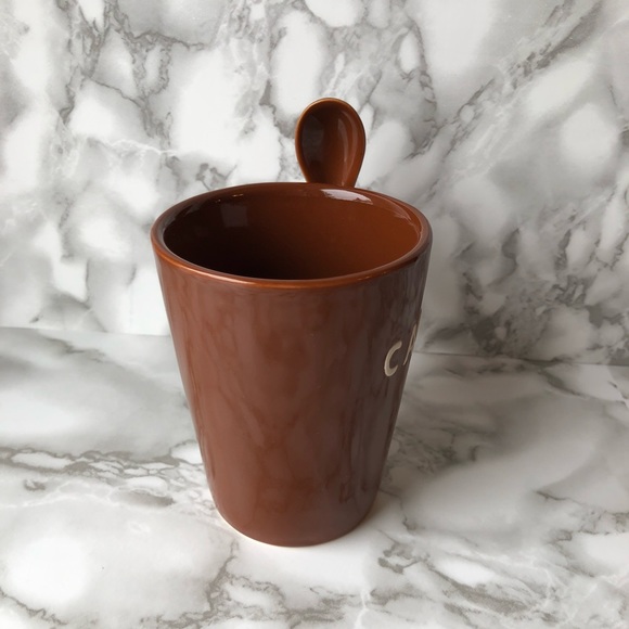 Milk Chocolate Brown Cafe Coffee Cup with a Built-In Matching Spoon - Picture 4 of 8